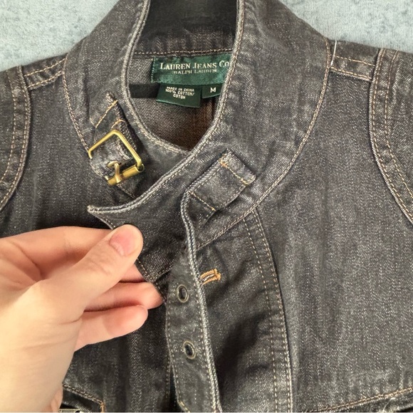 Lauren Ralph Lauren Women’s Med Dark Denim Moto Jacket w/ Gold colored hardware - Picture 5 of 15